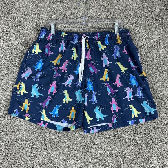 Chubbies Shorts Mens XL Navy Dinosaur Print Swim Trunks 5.5 Inseam Lined Mesh - Picture 1 of 12